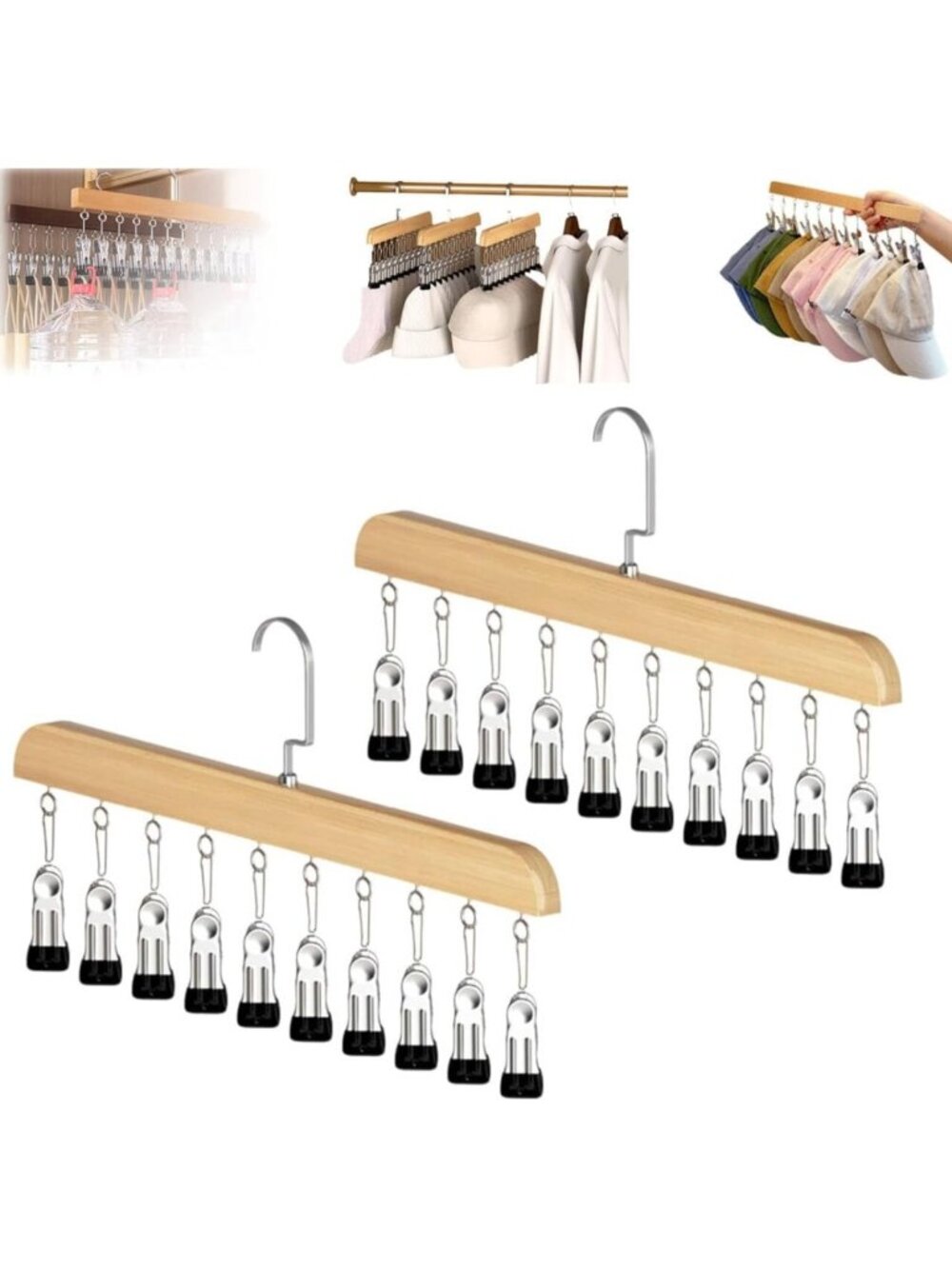 Space-Saving Closet Organizer Set with 10 Clips for Hats, Scarves & Clothes